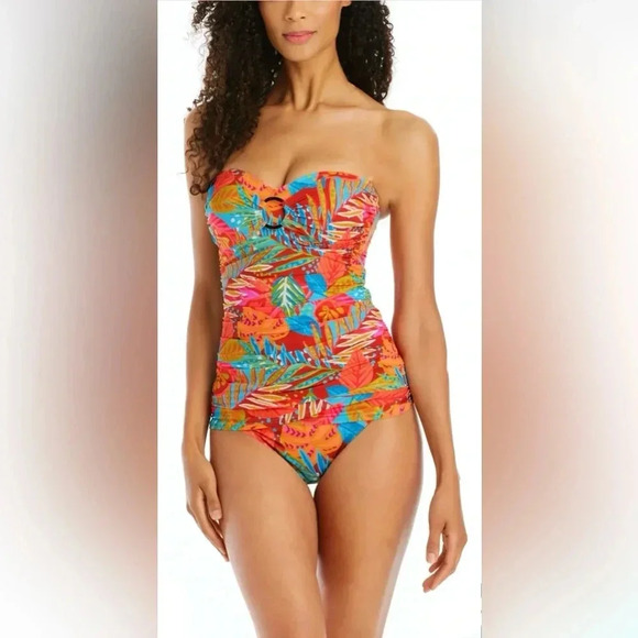 Bleu: The Heat Is On Draped Bandeau Tankini Top and Tie Sides Bottom Size 10 - Picture 3 of 10